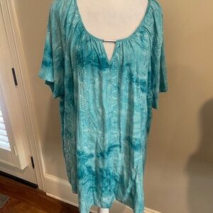 Very pretty JM Collection plus size summer top in aqua with sparkle.